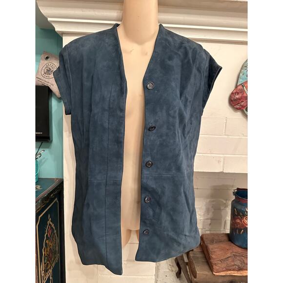 VINTAGE 80's TRUSSARDI DENIM BLUE SUEDE TOP 42 - Picture 6 of 11
